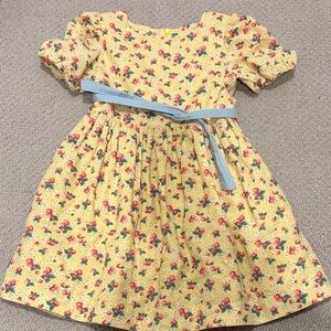 Mini Boden Floral Yellow Kids Dress with Blue Accents